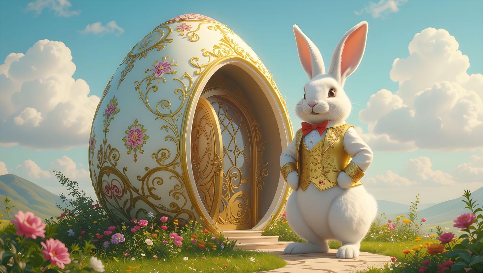 Easter Bunny in a Vibrant Easter Egg Mansion