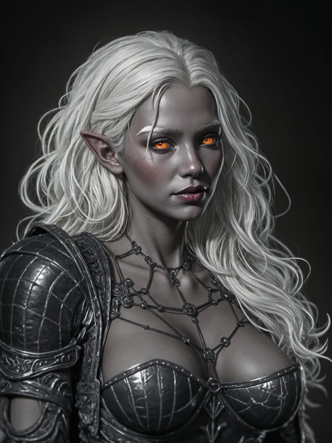 Dark Fantasy Drow Priestess in Intricately Detailed Armor