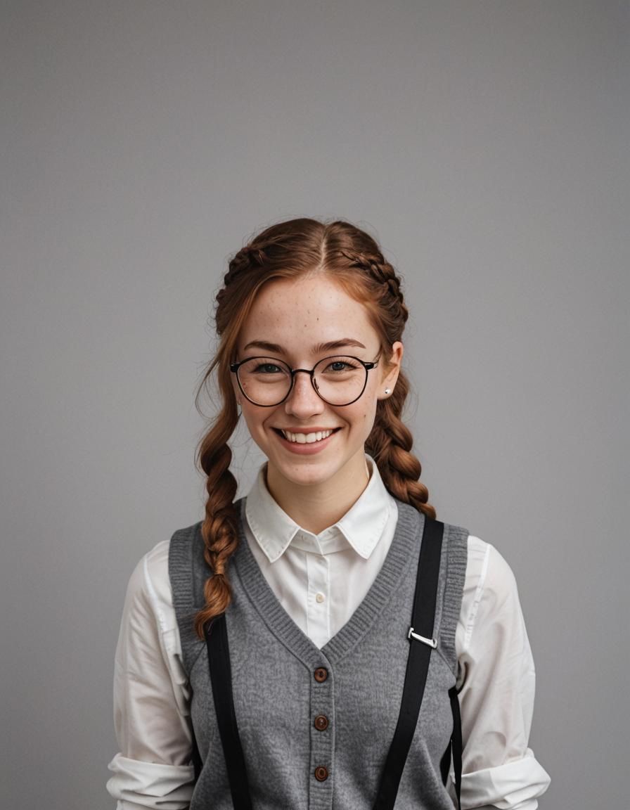 Anxious Girl with Braces and Round Glasses