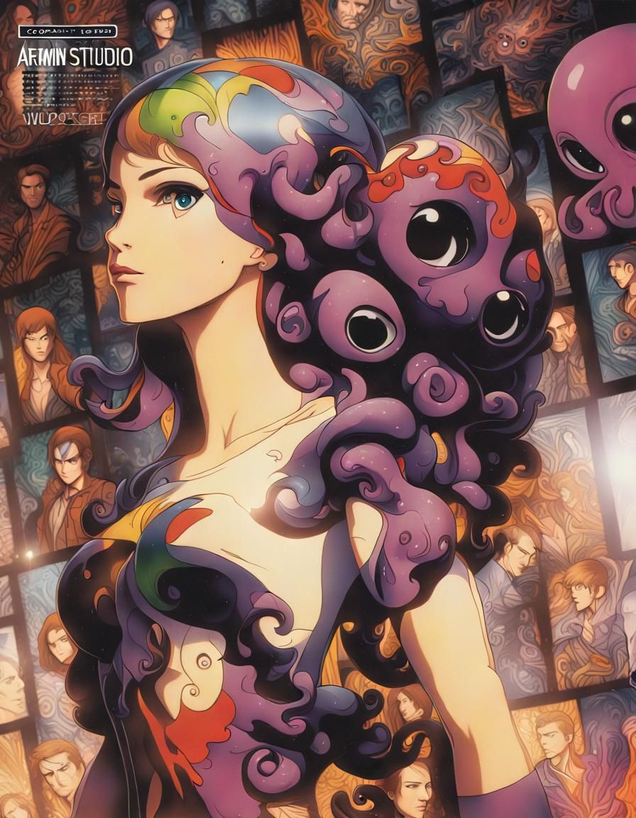 Anime Octopus Woman Portrait in Studio Trigger Style