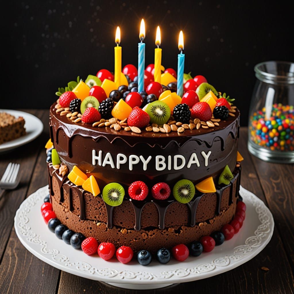 Delicate Birthday Fruitcake with Vibrant Colors