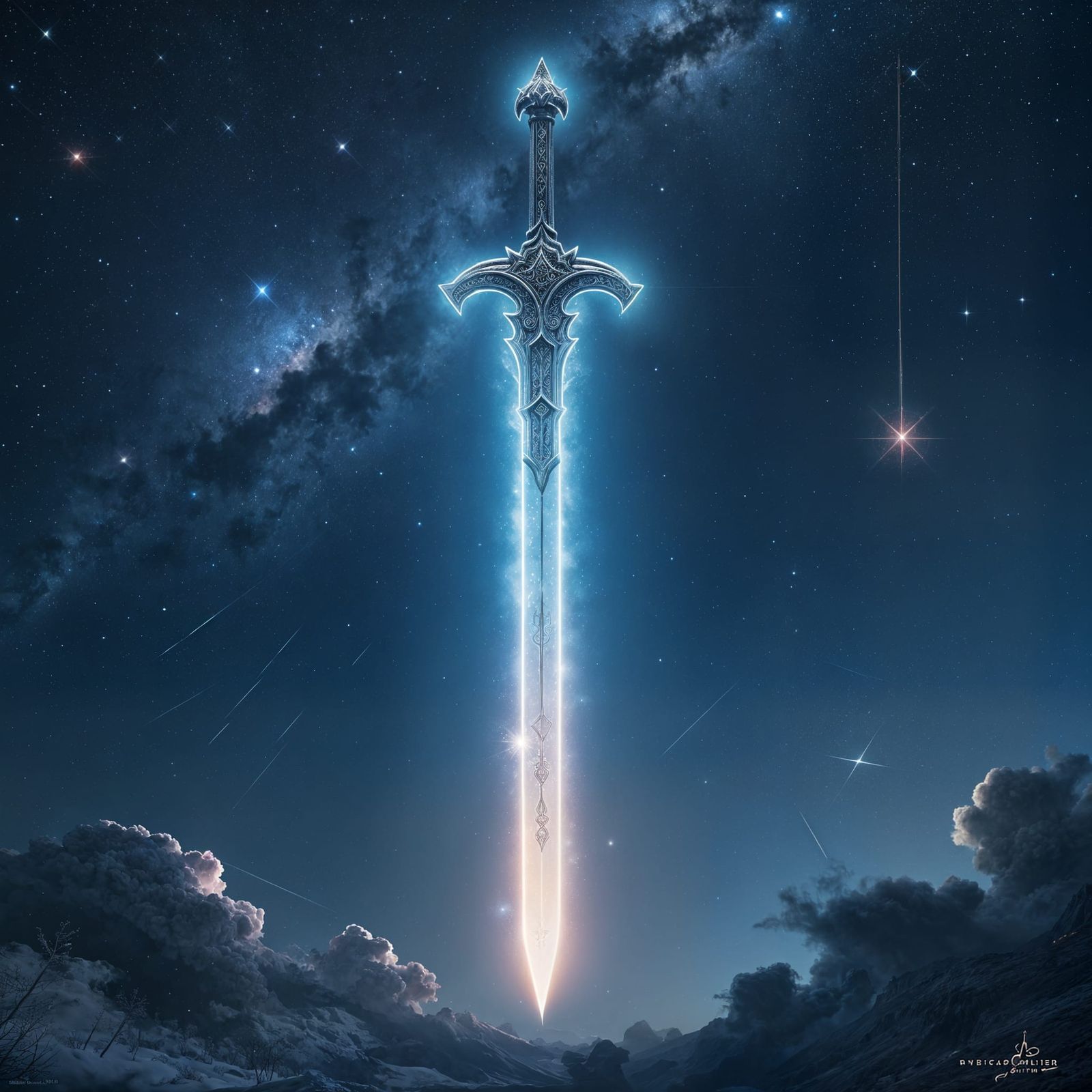 Celestial Sword Forged from Starlight in Matte Painting Styl...