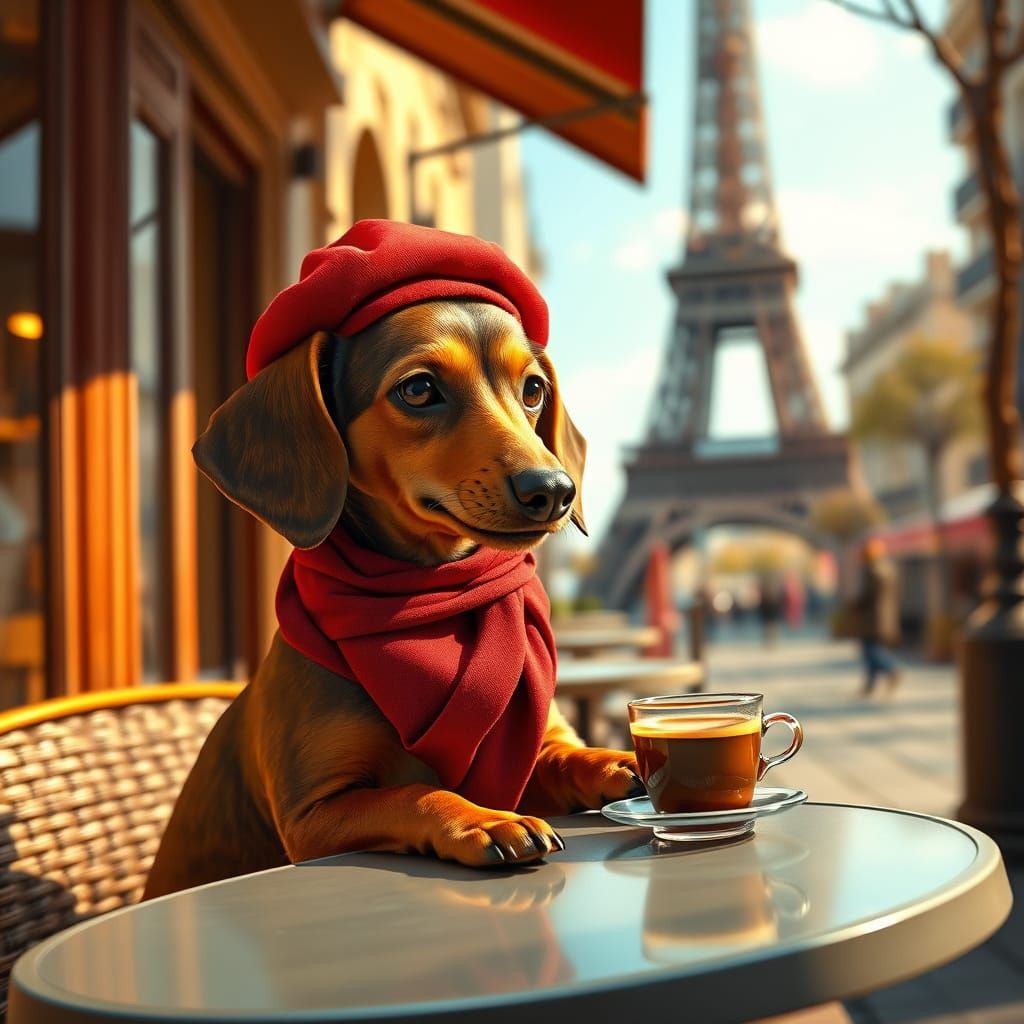 Dachshund in Paris: Hyperrealistic Concept Art