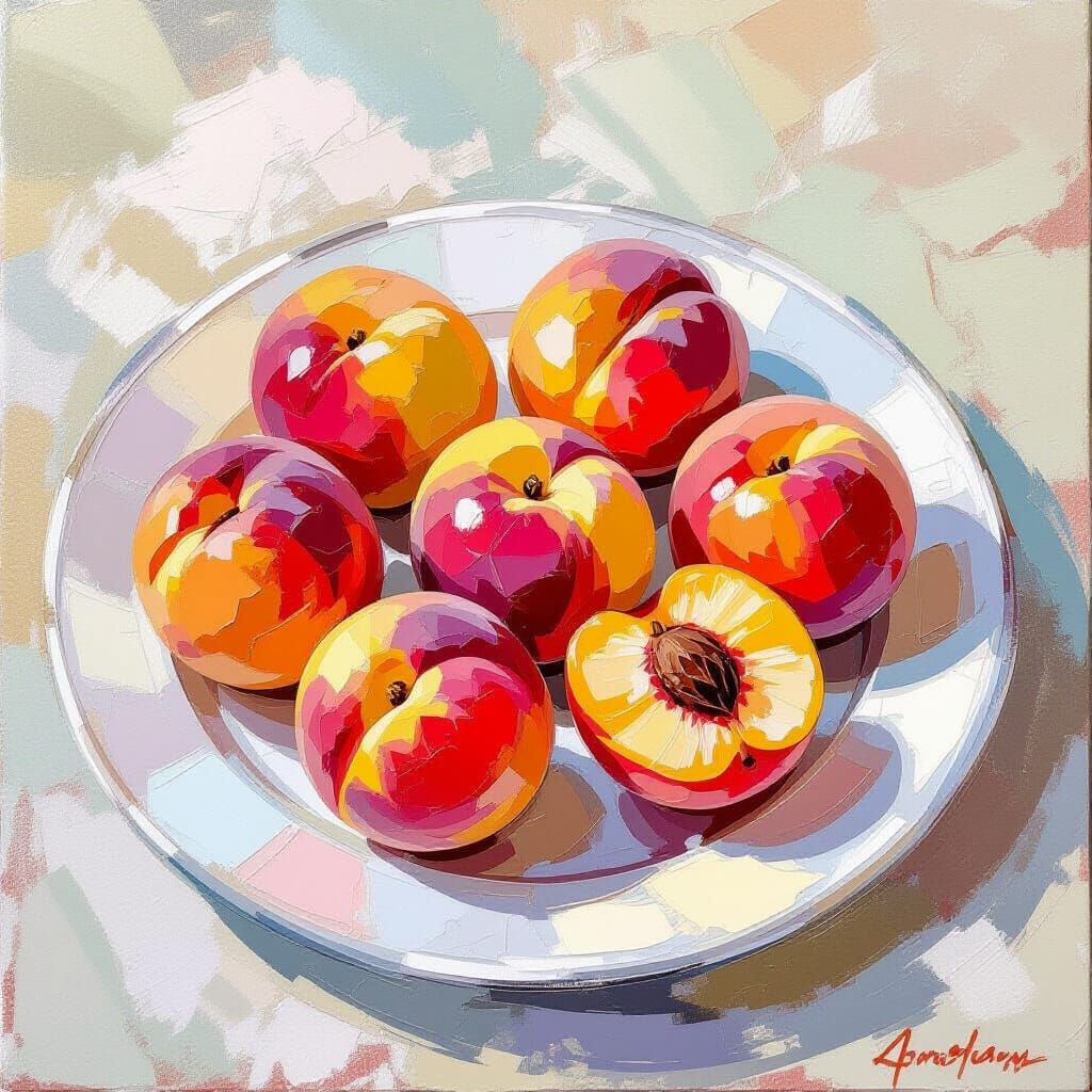 Peaches Still Life in Impressionistic Impasto Style