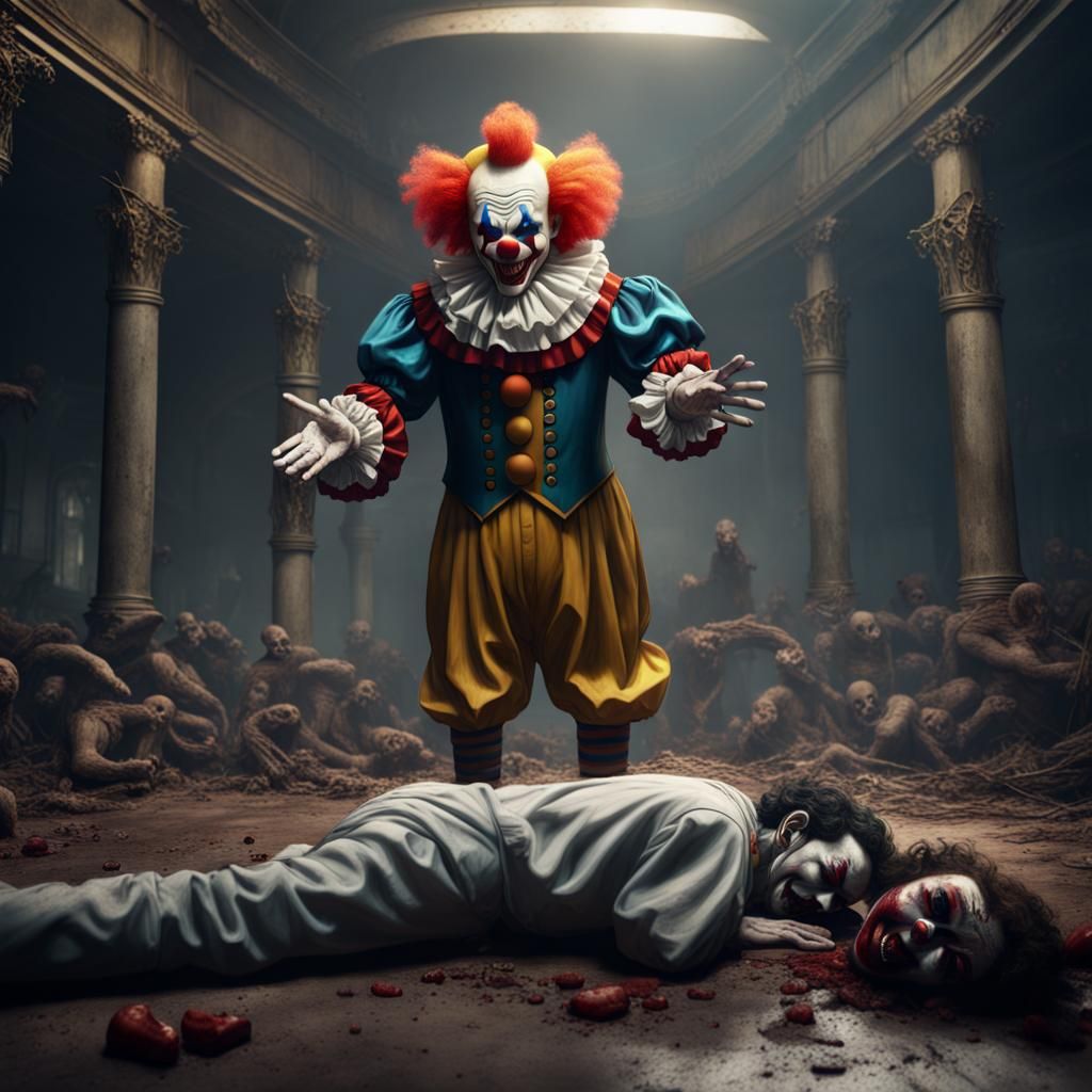 Clown Standing Over Body: Detailed Matte Painting