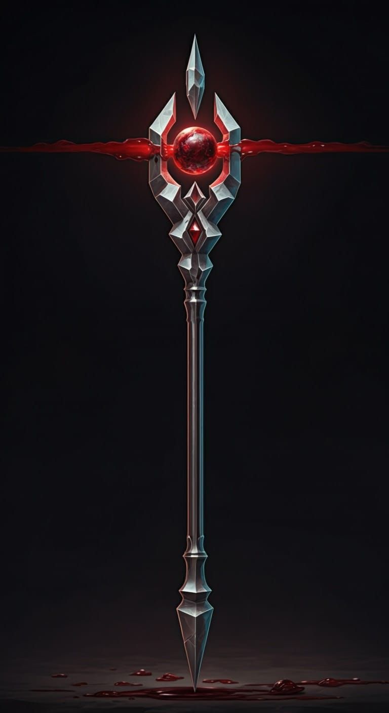 Brutalist Silver Staff with Blood-Red Orb