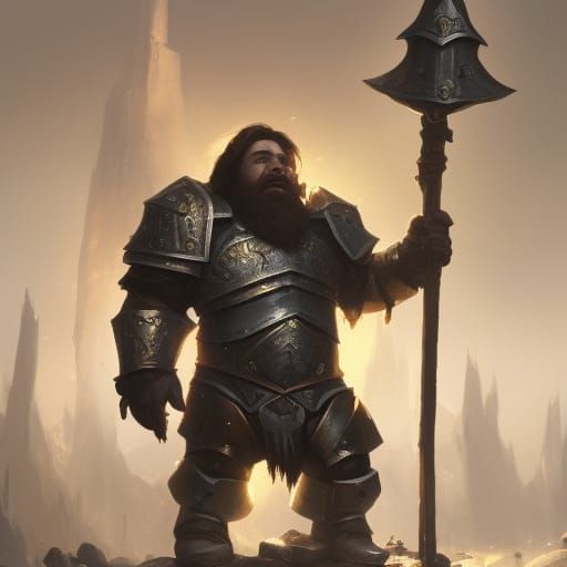 Dwarf Paladin Commands Orcs: Dark Fantasy Art