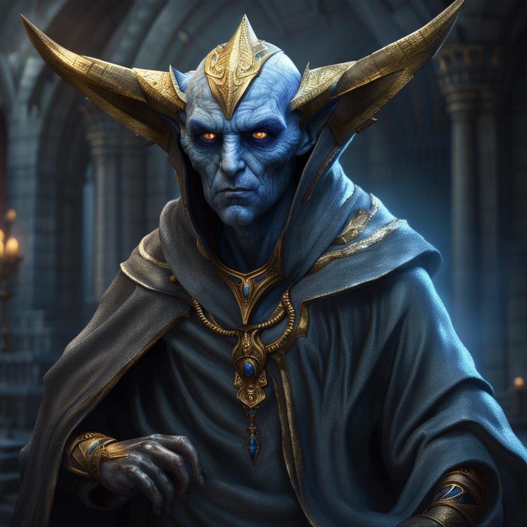 Ancient Blue-Skinned Creature in Dark Fantasy Style