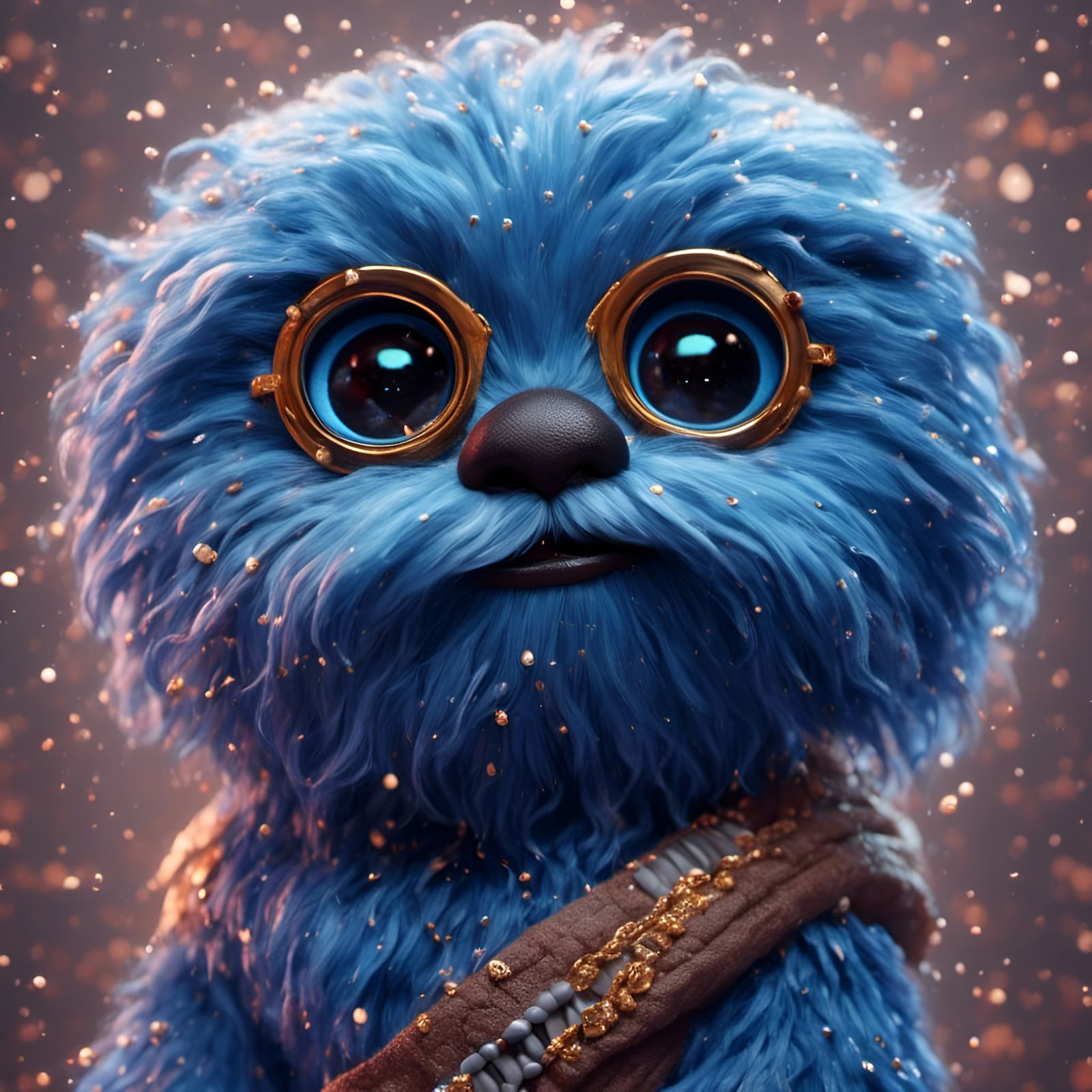 Adorable Blue Chewbacca Portrait in Pastel Colors