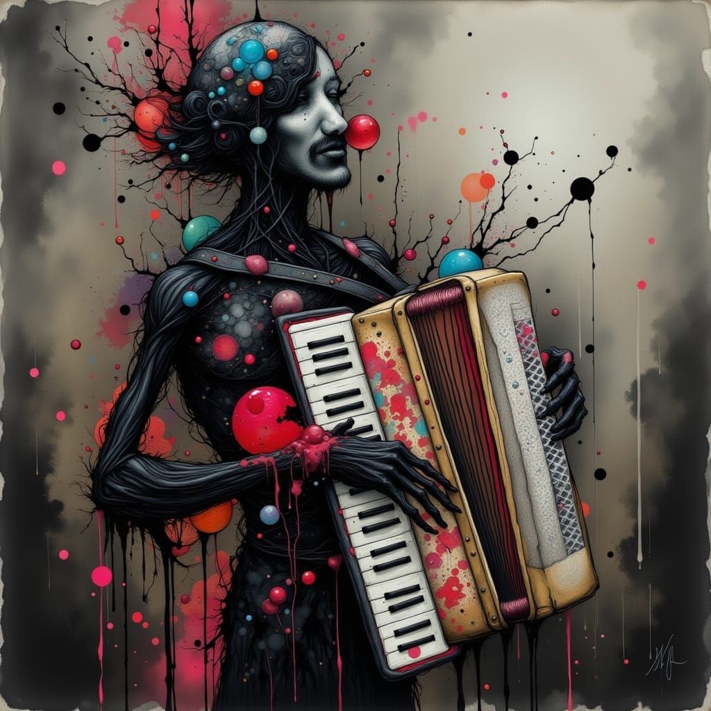 Accordion Man in Twisted Ink Style