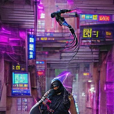 Cyberpunk Ninja Warrior in Neon Cityscape