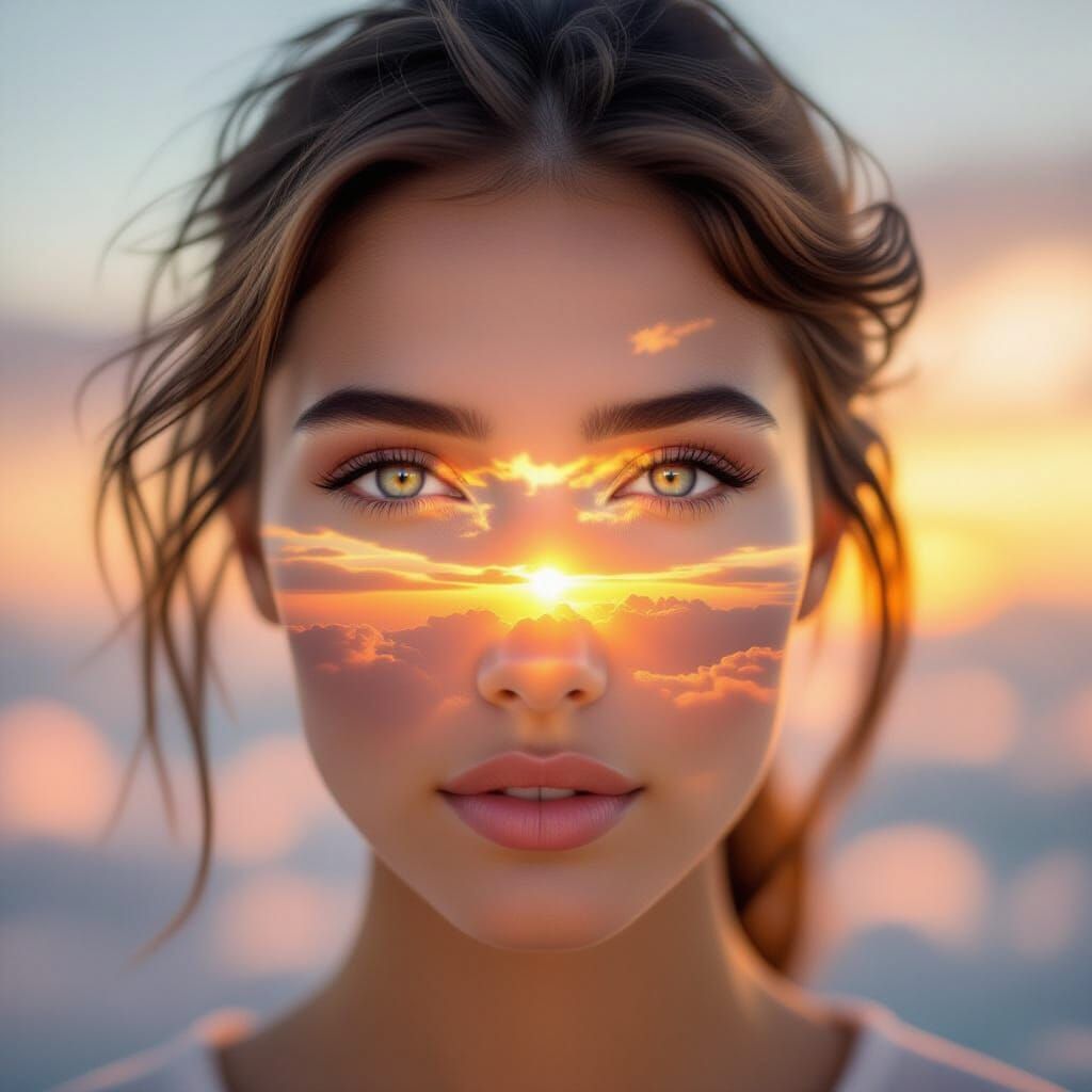 Sunrise Merged With Eye In Painterly Surreal Style