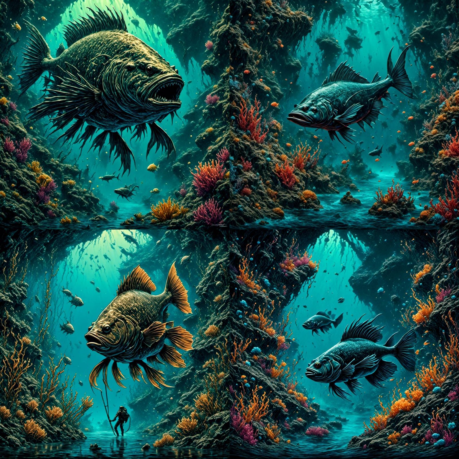 Vicious Deep Sea Cave Fish Fantasy Illustration