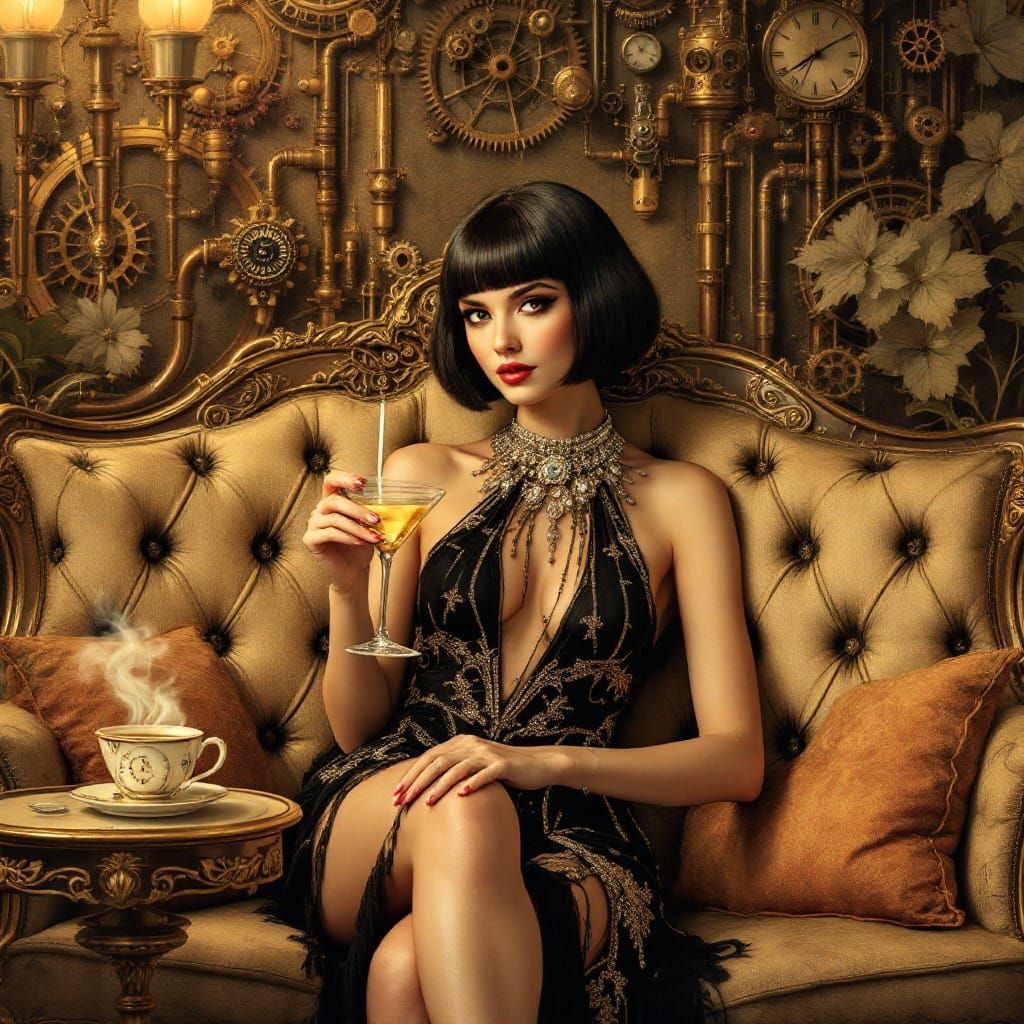 Surreal Steampunk Goddess Enchants Vintage Atmosphere