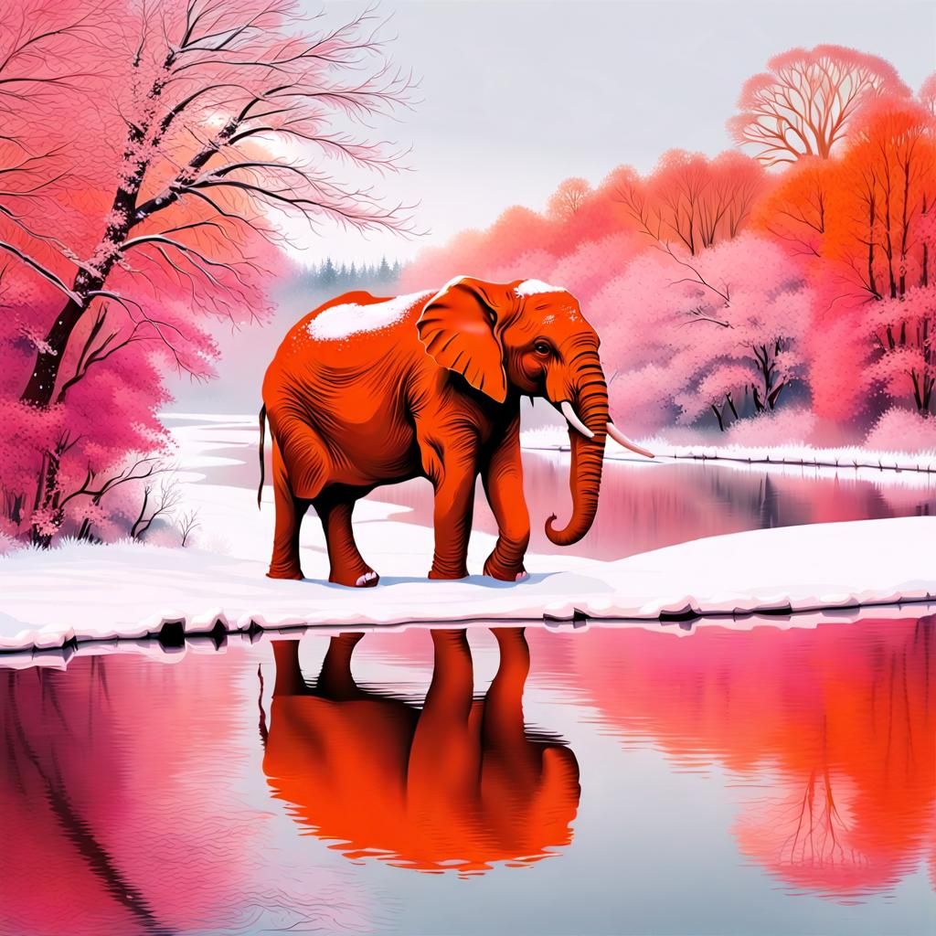 Pink Elephant Drinks in Orange Winter River