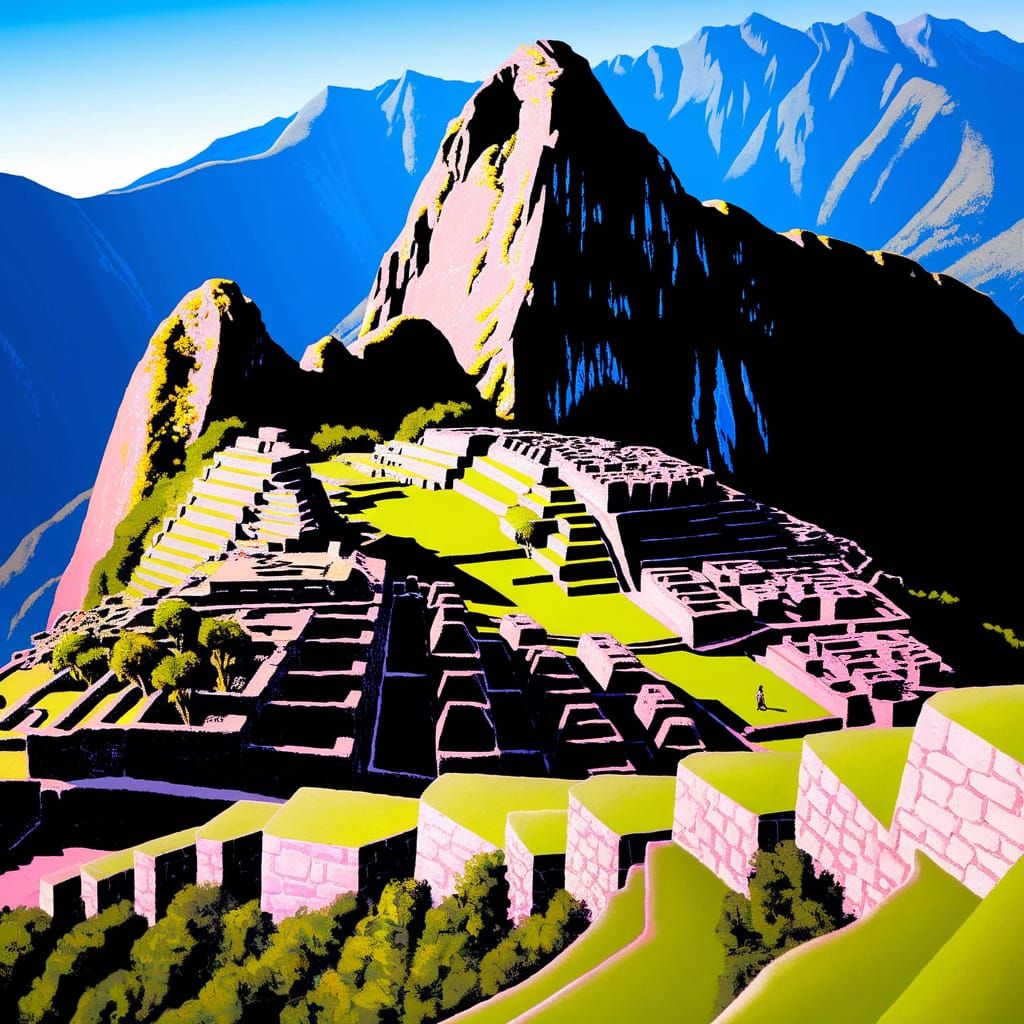 Tintin-Style Oil Painting of Machu Picchu
