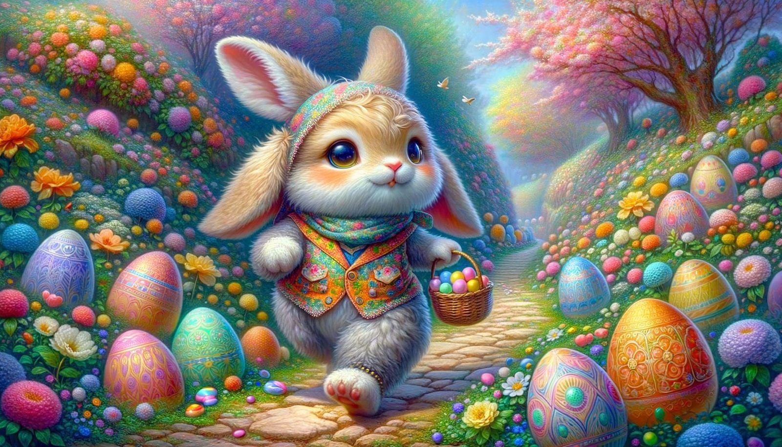 Enchanted Easter Bunny Hops Down a Springtime Garden Trail