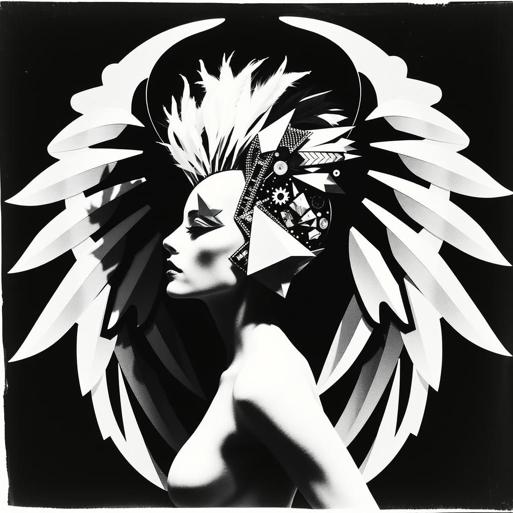 Geometric Winged Figure in Dada Photogram Style