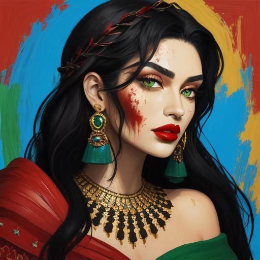 Expressionist Portrait of Woman with Red Lips