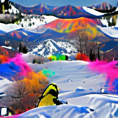 Snowboarding Adventure in a Colorful Mountain Range
