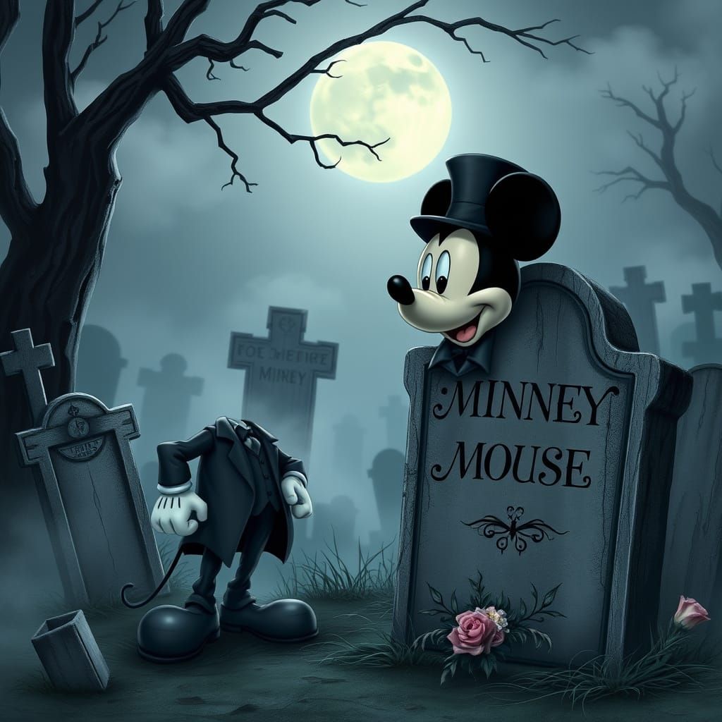 Mickey Mouse Mourns Minnie in Cemetery