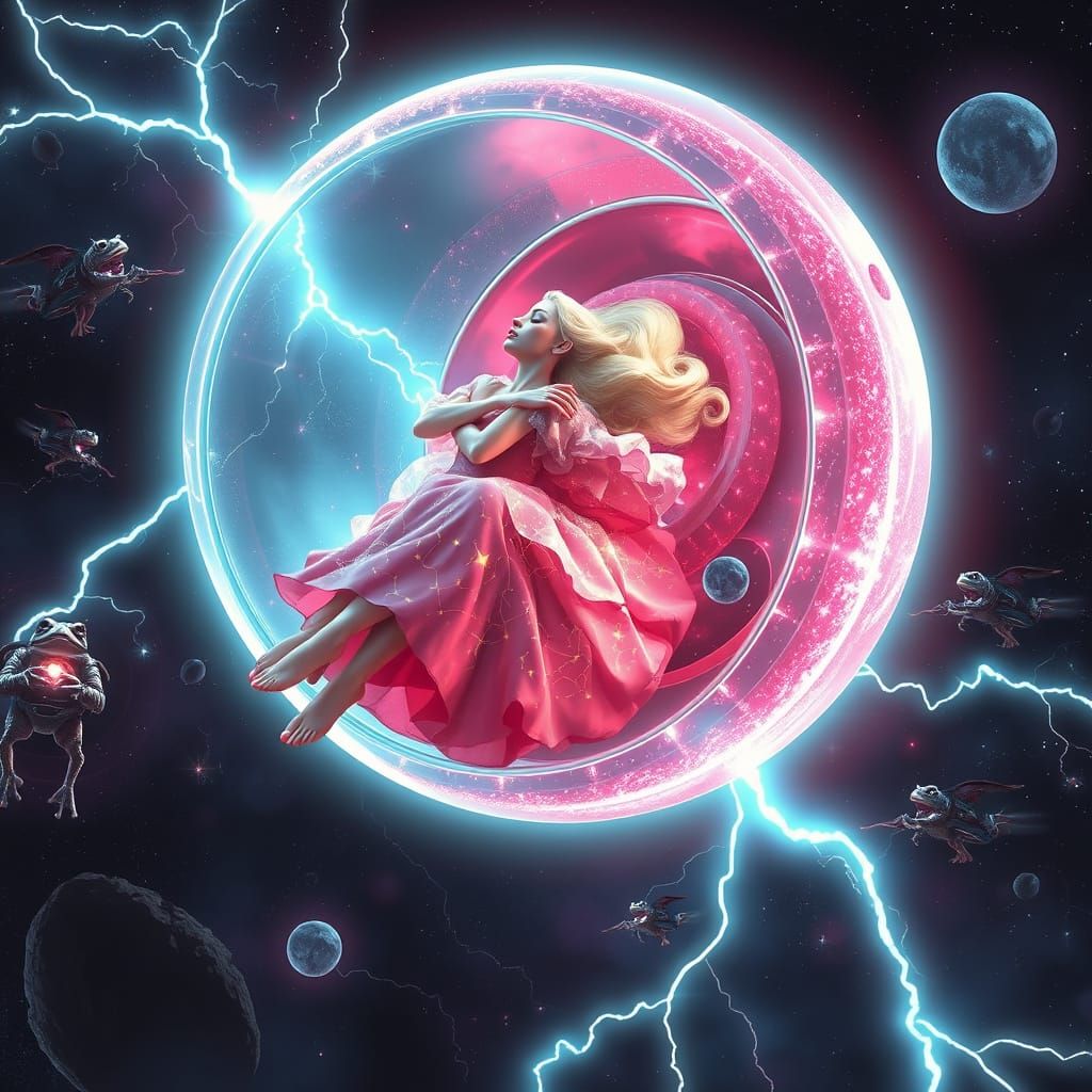 Sleeping Beauty in Stardust Cryo-Pod: Digital Art