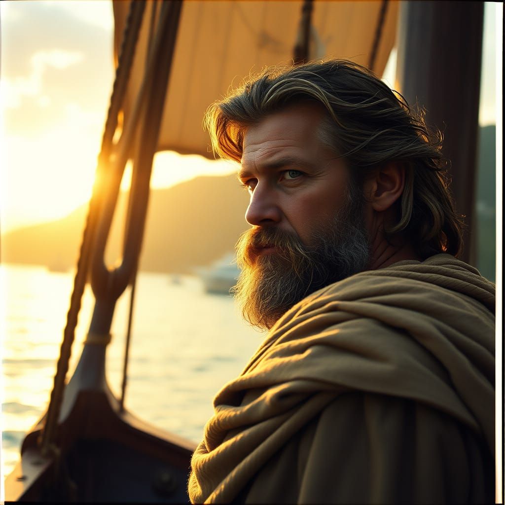 Odysseus Returns to Ithaca in a Golden Light