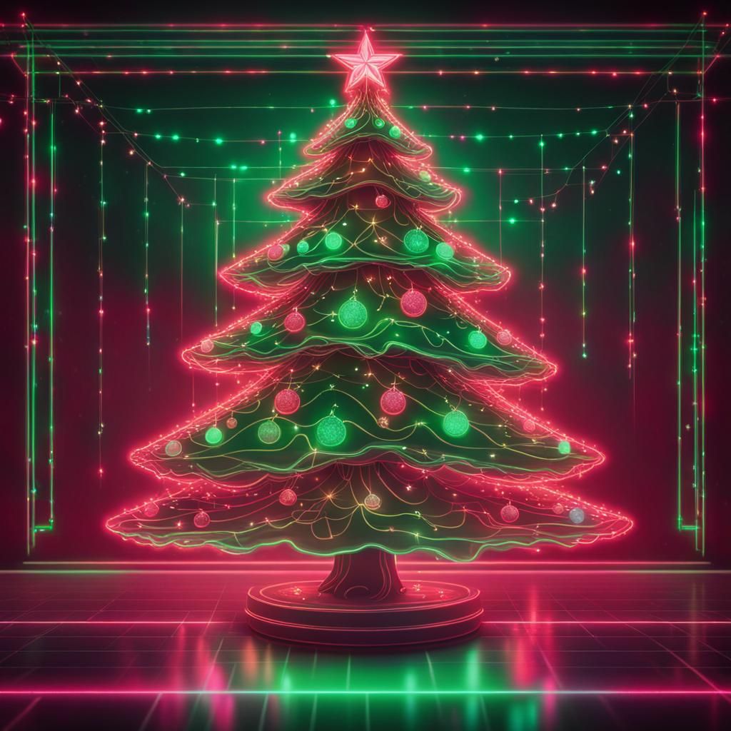 Holographic Christmas Tree in Synthwave Neon Style