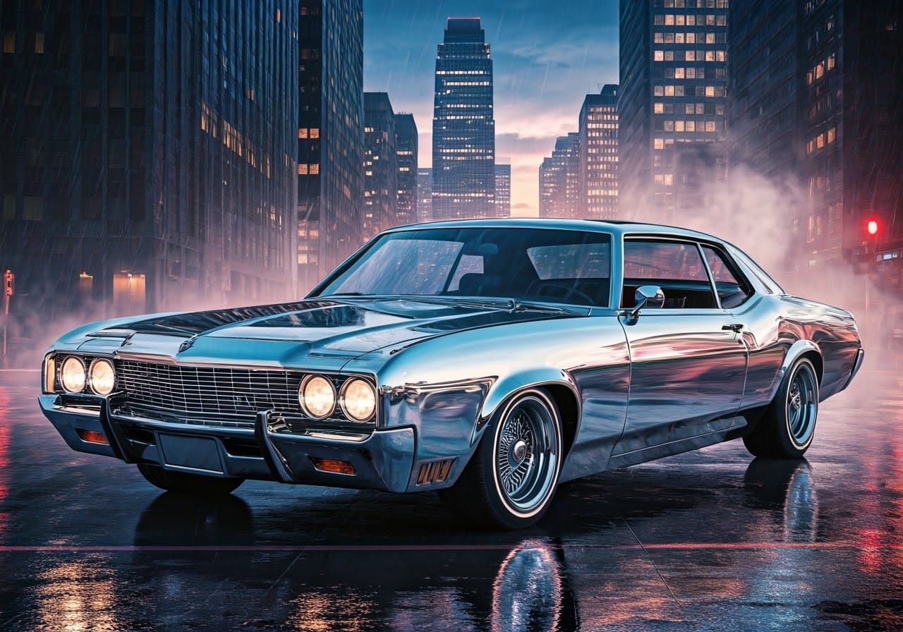 Platinum Lowrider Cruises Neon Cityscape