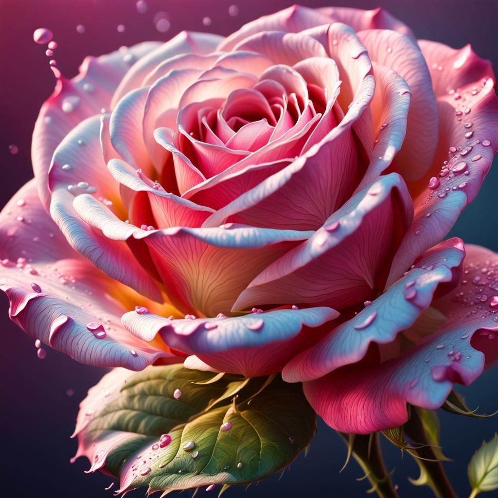 Hyperrealistic Pink Rose with Splash Art Background