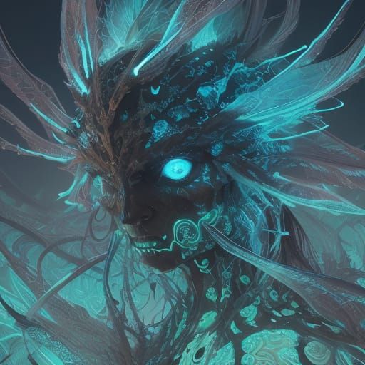 Vibrant Bioluminescent Creature in Ethereal Darkness