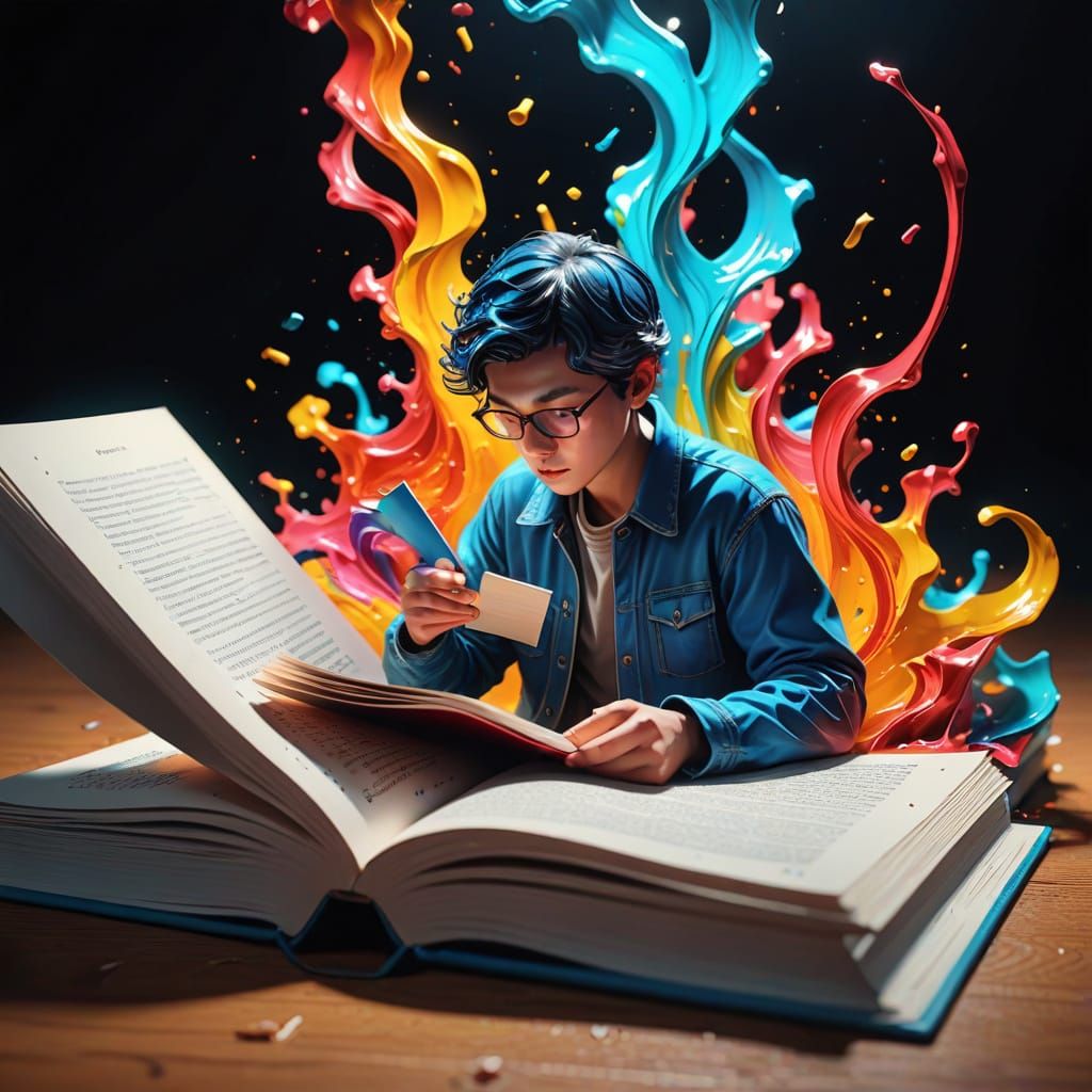 Person Sucked into Book in Gouache Style