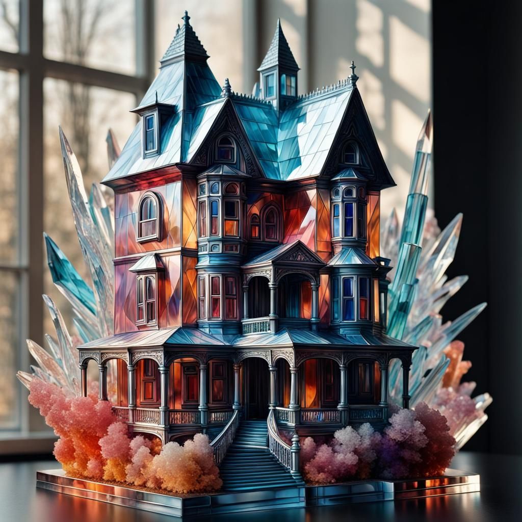 Detailed Crystal House in Abstract Art Style