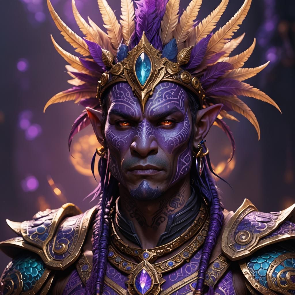 Purple Lizardfolk with Tribal Tattoos, Fantasy Art