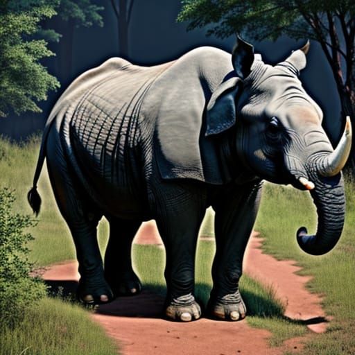 Rhinoelephant Hybrid Roams the African Savannah