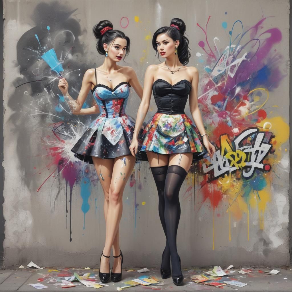 1950s Christmas Shopping Scene in Graffiti Art Style