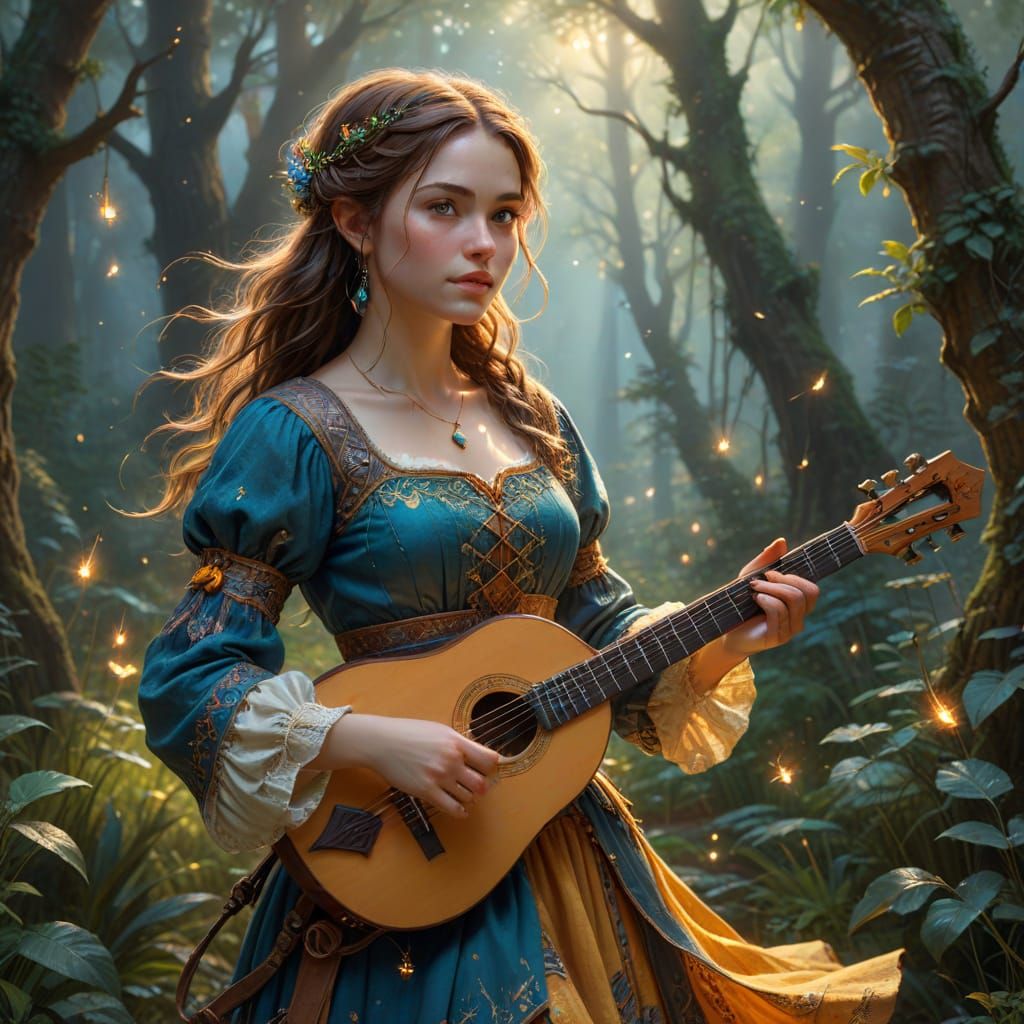 Vibrant Halfling Maiden in Whimsical Forest Oasis