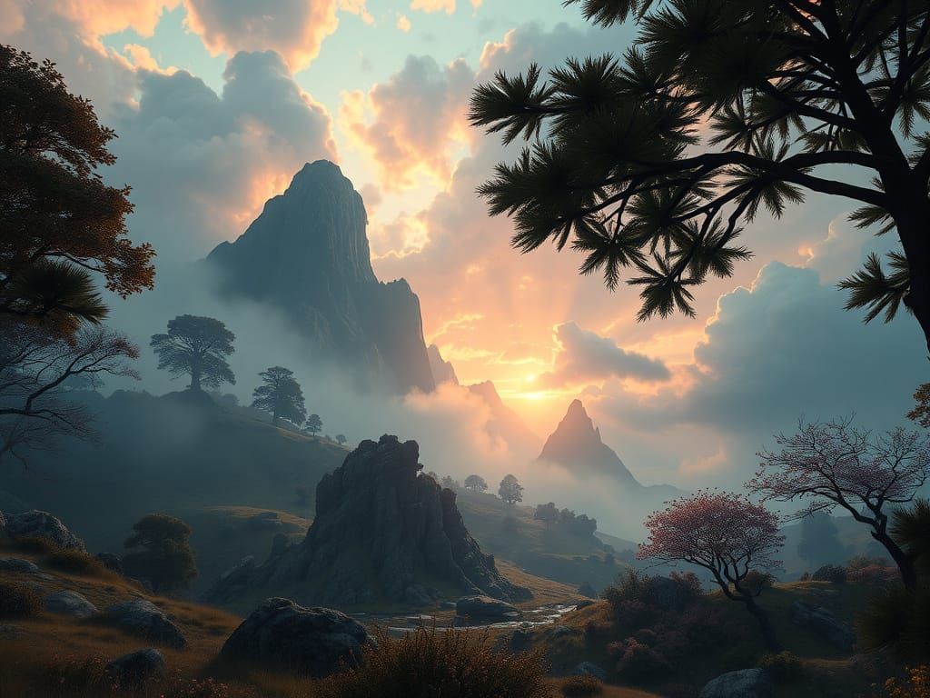 Ethereal Fantasy Landscape in Cinematic Lighting