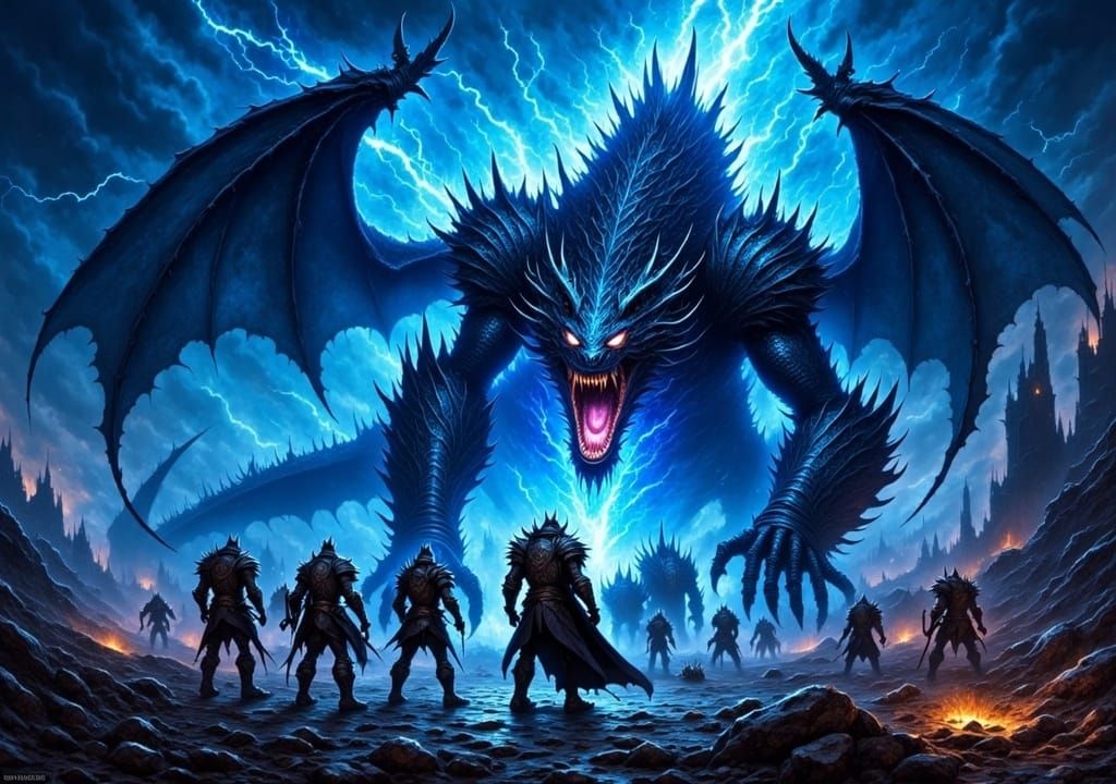 Heroic Fantasy Adventurers Confront Lightning Dragon
