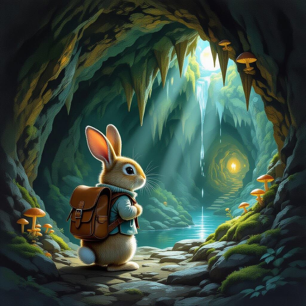 Brave Rabbit Explorer in Mystical Caves