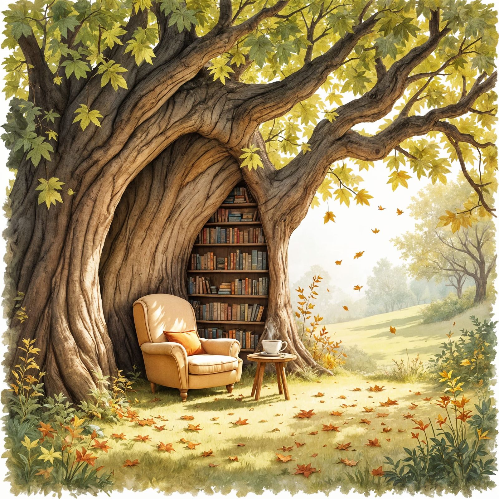 Enchanting Reading Nook in Ancient Oak Tree