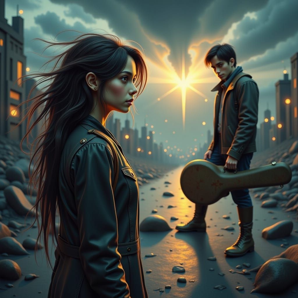 Resilient Fae Warrior Defies Stormy City, Embracing Love's W...