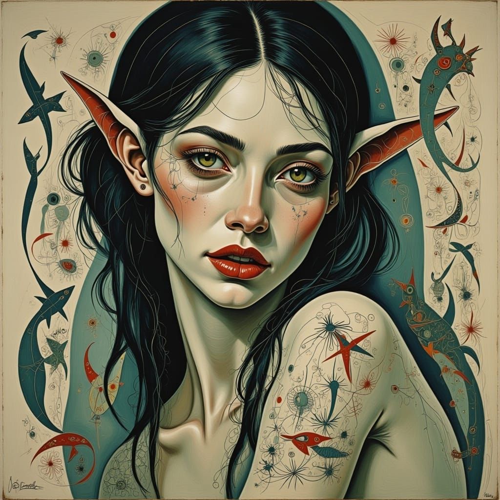 Elegant Woman Portrait in Waterhouse-Klimt Style