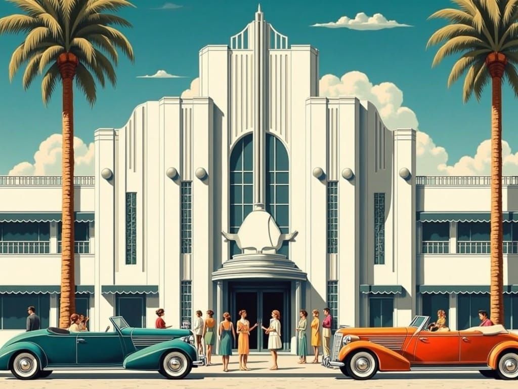 Grand Art Deco Building with Geometric Shapes and Ornate Det...