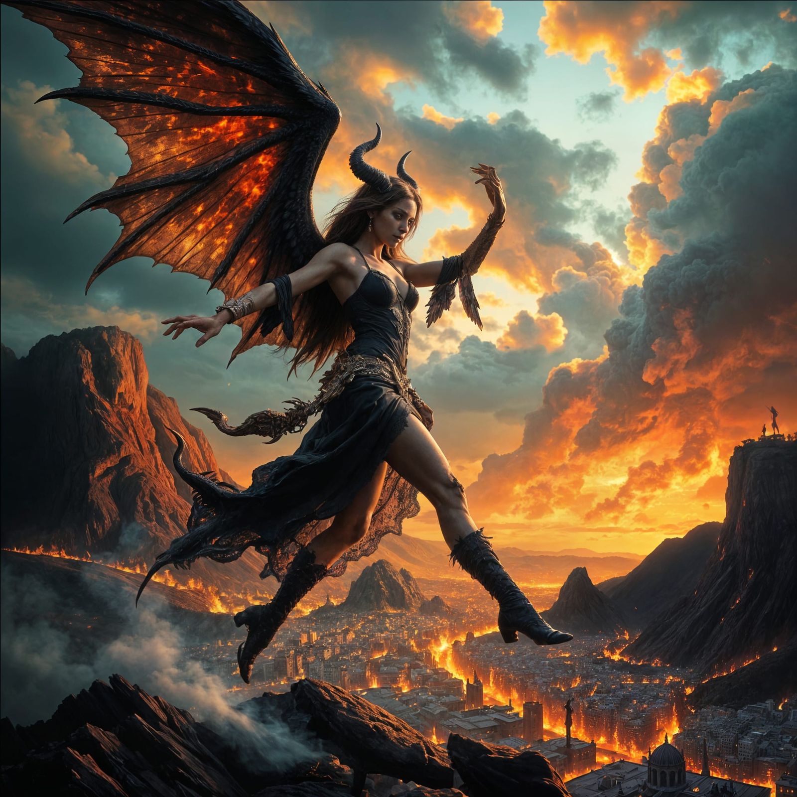 Gorgeous Death Angel Dances Over Burning City in Dark Fantas...