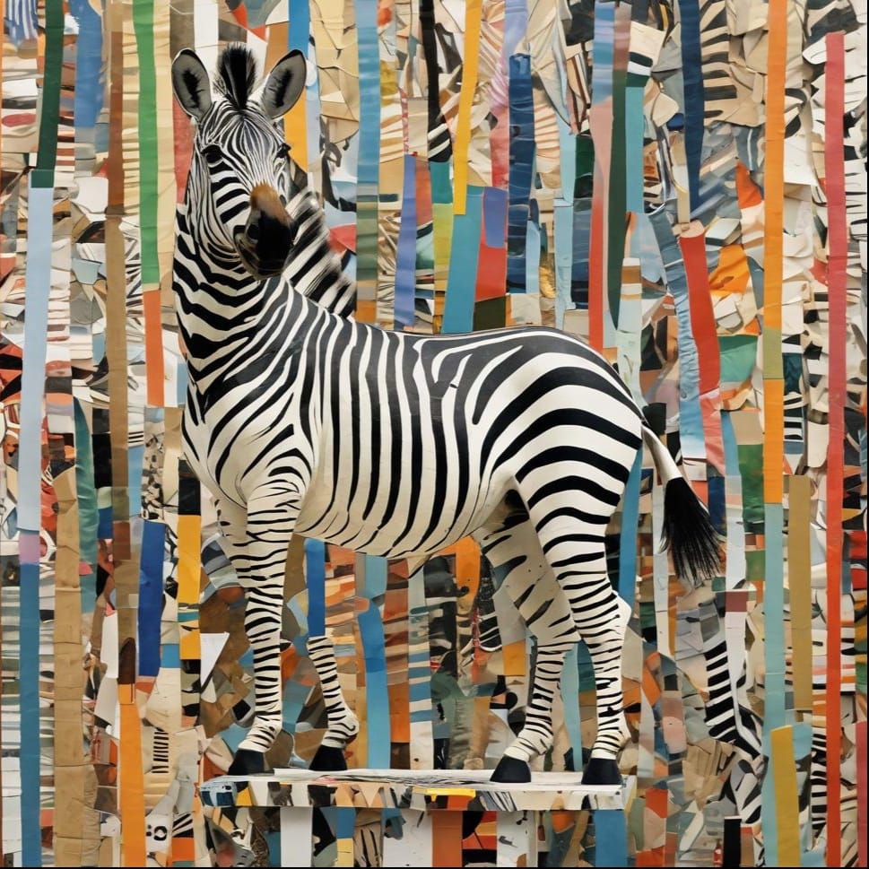Camouflaged Zebra Sculpture in Mixed Media Style