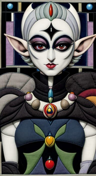 Cubist Goth Elf in Art Deco Patchwork Style