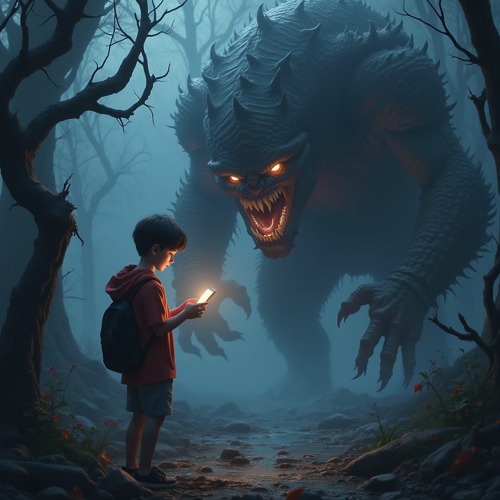 Teenager Mesmerized by Phone as Monster Sneaks Up Behind Him...