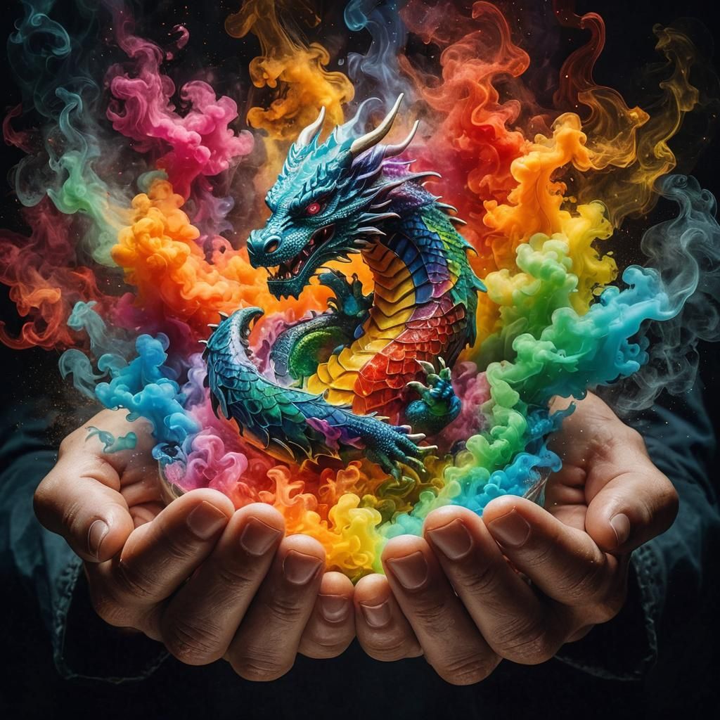 Glass Hands with Emerging Smoke Dragon