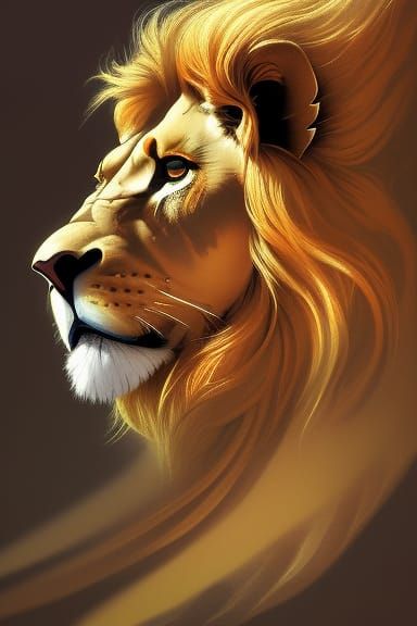 Winged Lion Portrait in Hyperdetailed Fantasy Art